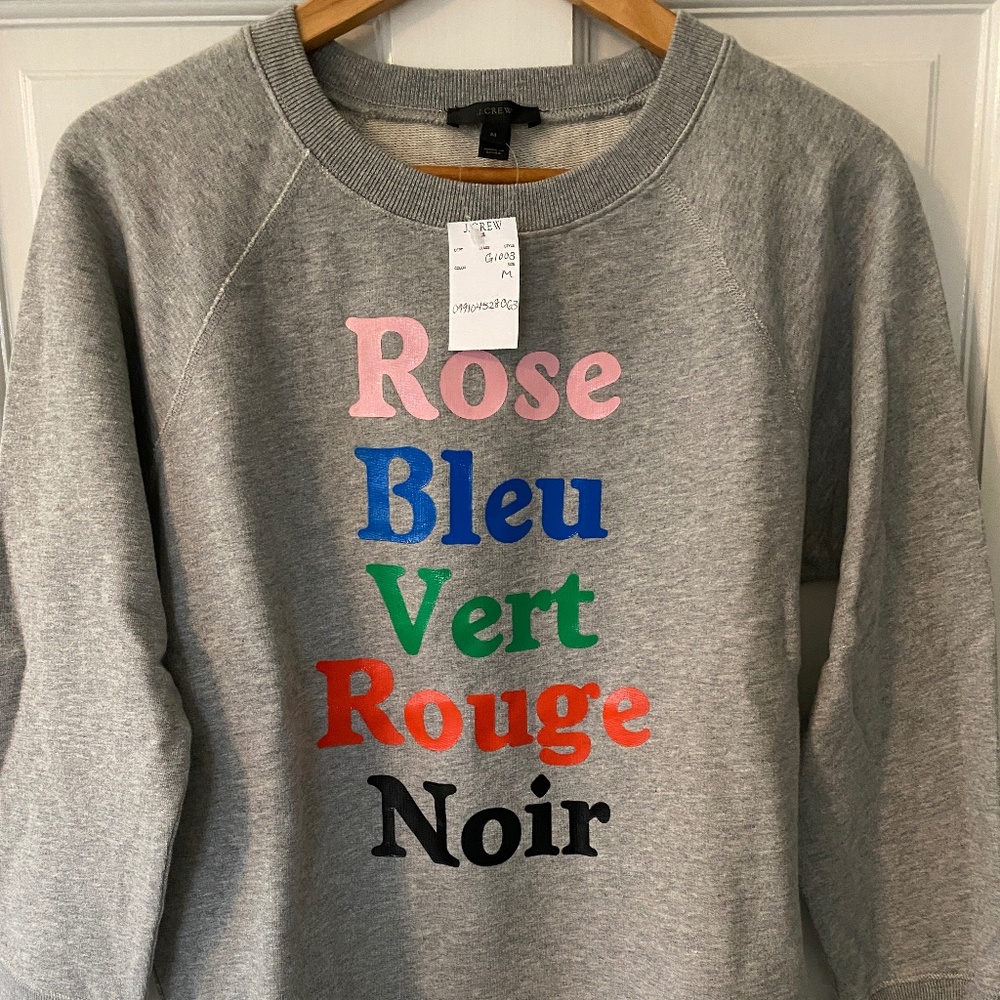 J. Crew Gray Sweatshirt with Colorful French Text